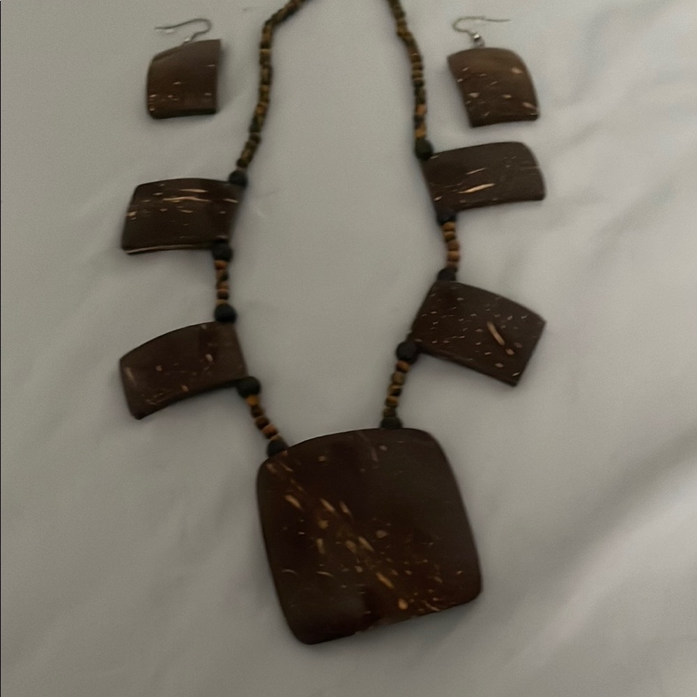 Elegant  Coconut Shell Brown Necklace and Earring Set